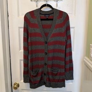 Lands' End Burgundy/Charcoal Striped Wool Sweater